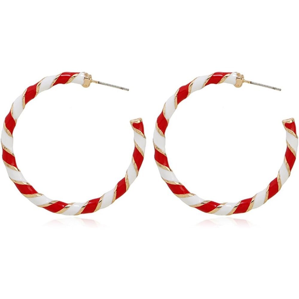 Elegant Red and Green Enamel Huggie Earrings - Perfect for Holiday Parties